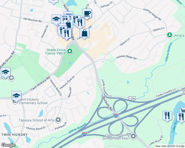 map of restaurants, bars, coffee shops, grocery stores, and more near 11128 Swanee Mill Trace in Glen Allen