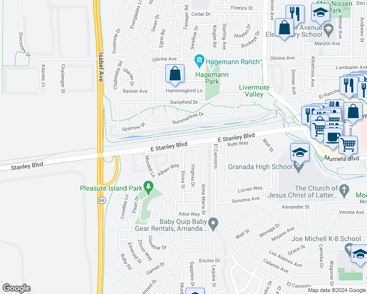 map of restaurants, bars, coffee shops, grocery stores, and more near 312 Robert Way in Livermore