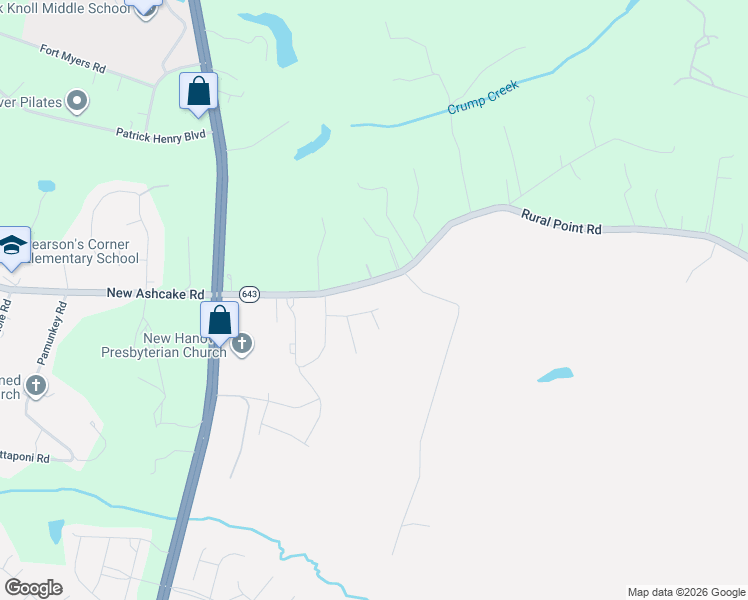 map of restaurants, bars, coffee shops, grocery stores, and more near 8088 Rural Point Road in Mechanicsville