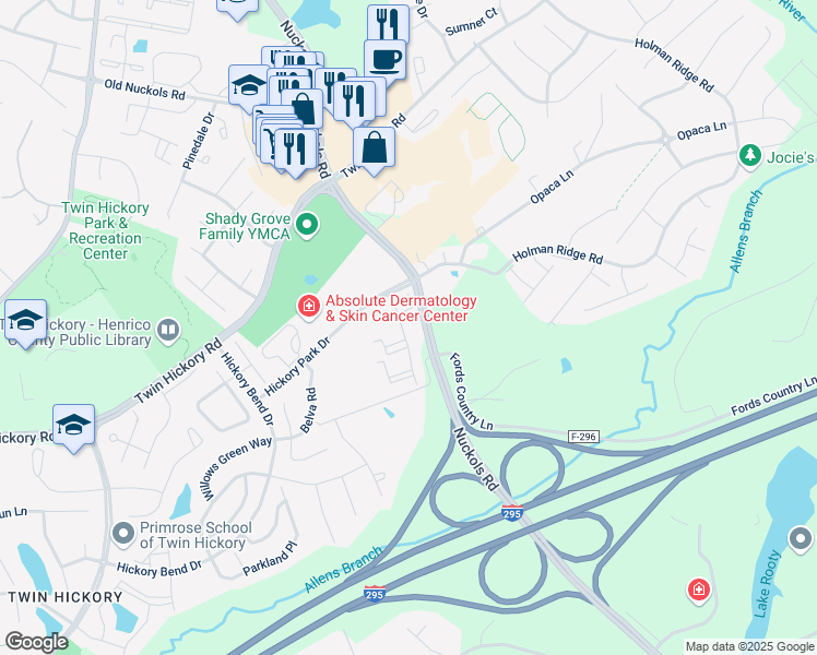 map of restaurants, bars, coffee shops, grocery stores, and more near 11128 Swanee Mill Trace in Glen Allen