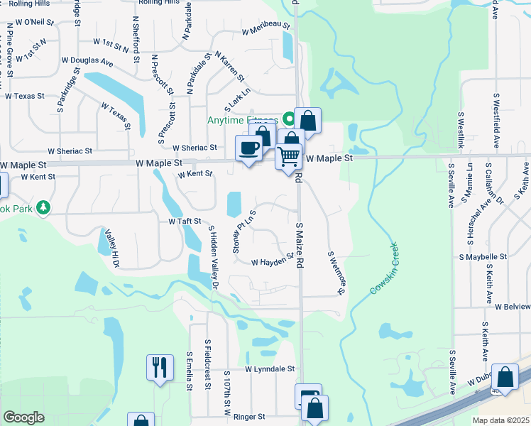 map of restaurants, bars, coffee shops, grocery stores, and more near 10501 University Court in Wichita