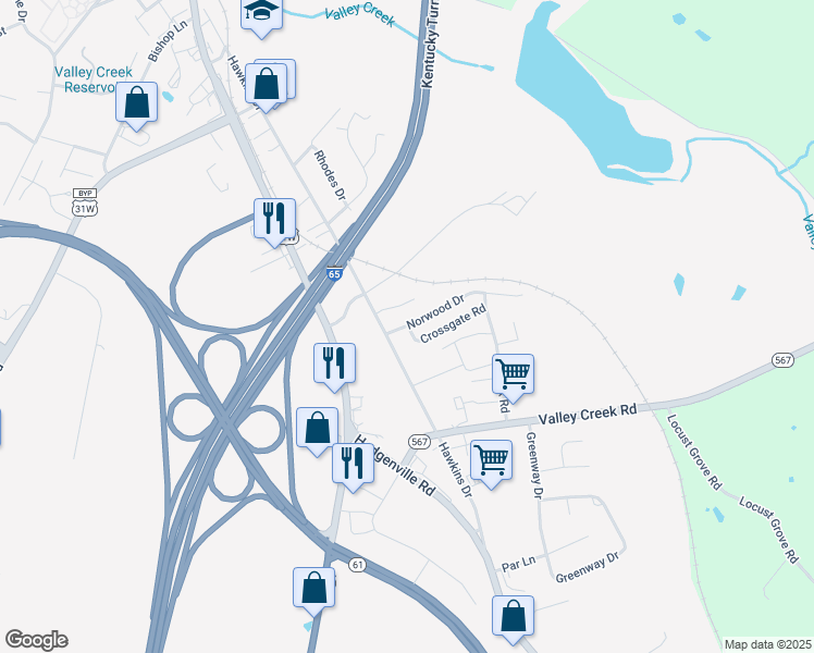 map of restaurants, bars, coffee shops, grocery stores, and more near 102 Norwood Dr in Elizabethtown