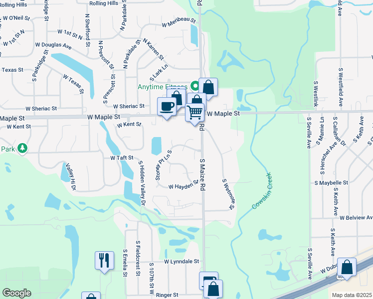 map of restaurants, bars, coffee shops, grocery stores, and more near 10501 University Court in Wichita