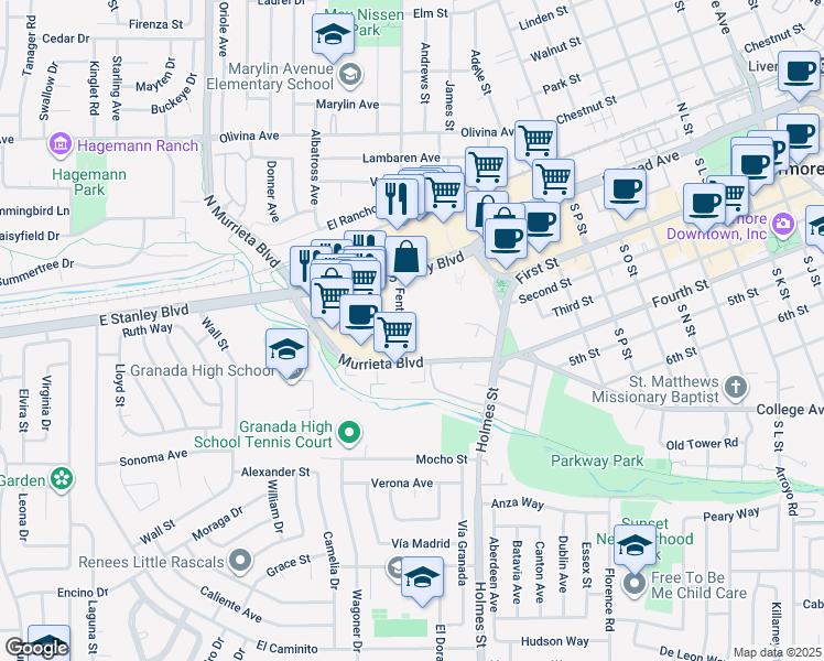 map of restaurants, bars, coffee shops, grocery stores, and more near 76 Fenton Street in Livermore