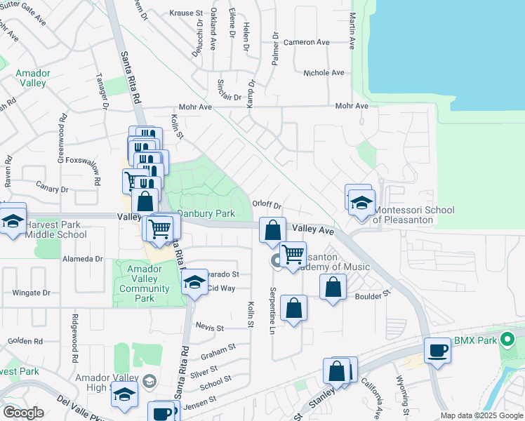 map of restaurants, bars, coffee shops, grocery stores, and more near 4169 Hall Court in Pleasanton