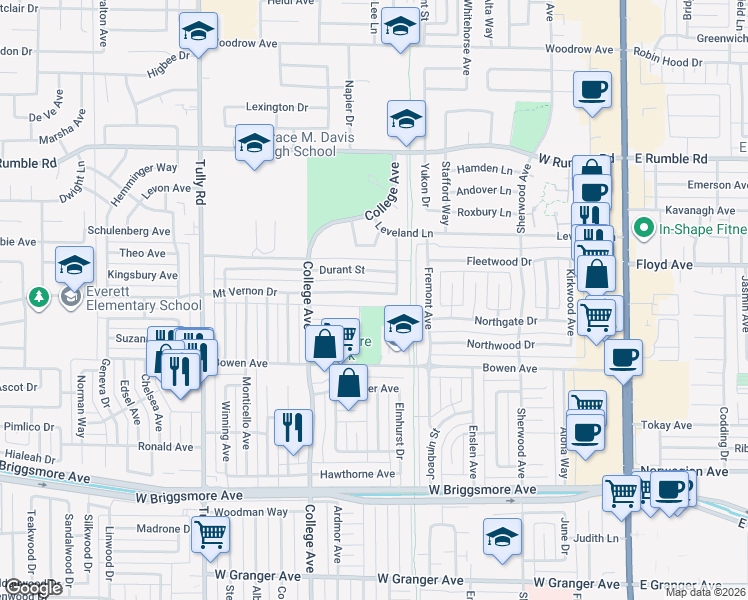 map of restaurants, bars, coffee shops, grocery stores, and more near 918 Mount Vernon Drive in Modesto