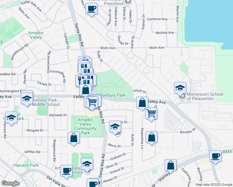 map of restaurants, bars, coffee shops, grocery stores, and more near 1410 Groth Circle in Pleasanton