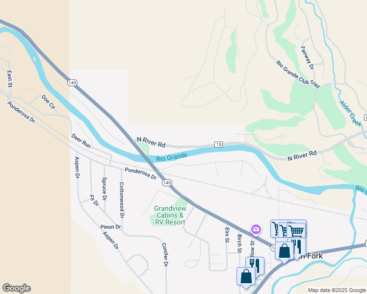 map of restaurants, bars, coffee shops, grocery stores, and more near 223 North River Road in South Fork