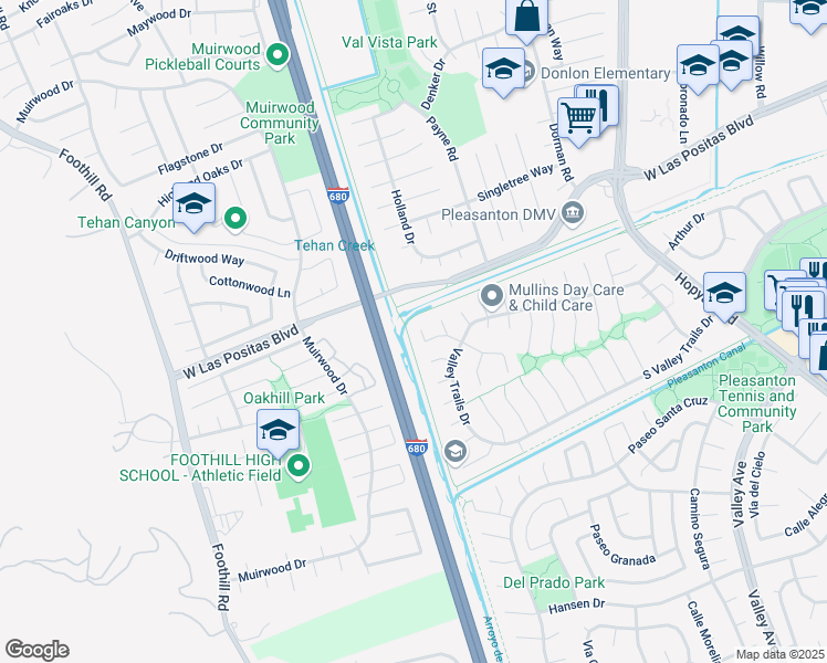 map of restaurants, bars, coffee shops, grocery stores, and more near 3952 Mount Rainier Court in Pleasanton
