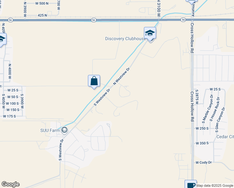 map of restaurants, bars, coffee shops, grocery stores, and more near 48 South Cimarron Circle in Cedar City