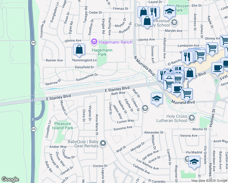 map of restaurants, bars, coffee shops, grocery stores, and more near 552 Ruth Way in Livermore