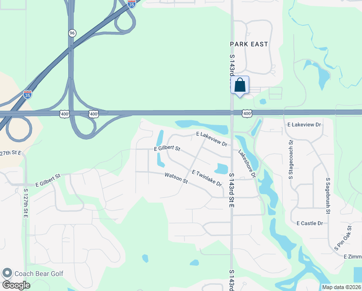 map of restaurants, bars, coffee shops, grocery stores, and more near 13926 East Gilbert Street in Wichita