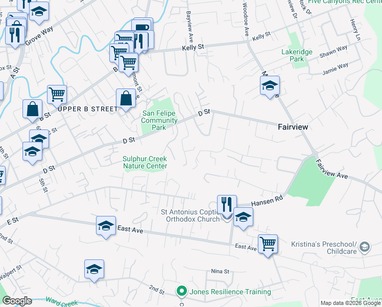 map of restaurants, bars, coffee shops, grocery stores, and more near 23902 Fairlands Road in Hayward