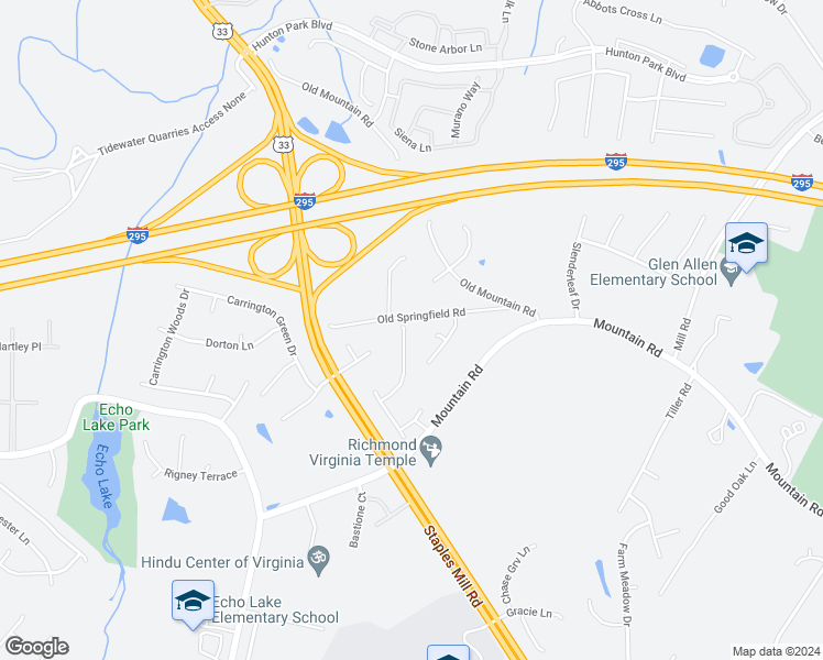 map of restaurants, bars, coffee shops, grocery stores, and more near 4205 Mountain Grove Road in Glen Allen