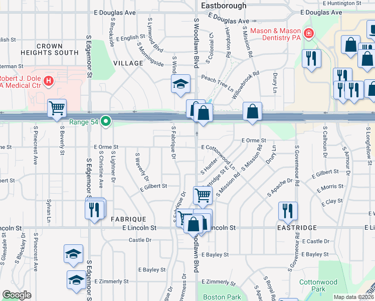 map of restaurants, bars, coffee shops, grocery stores, and more near 6325 East Orme Street in Wichita