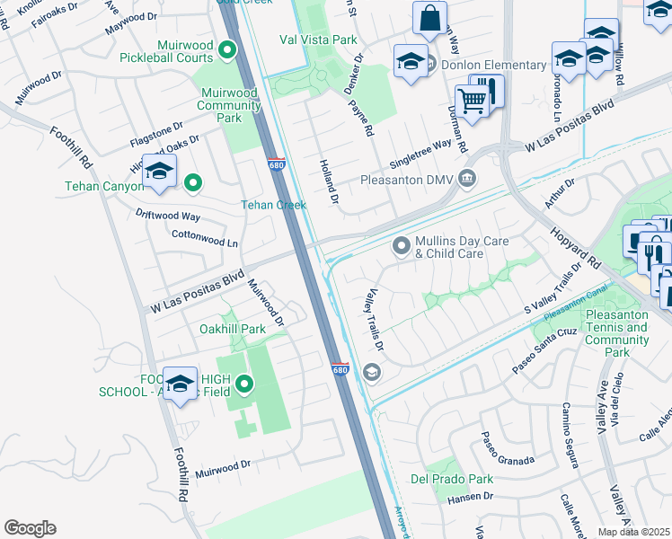map of restaurants, bars, coffee shops, grocery stores, and more near 3952 Mount Rainier Court in Pleasanton