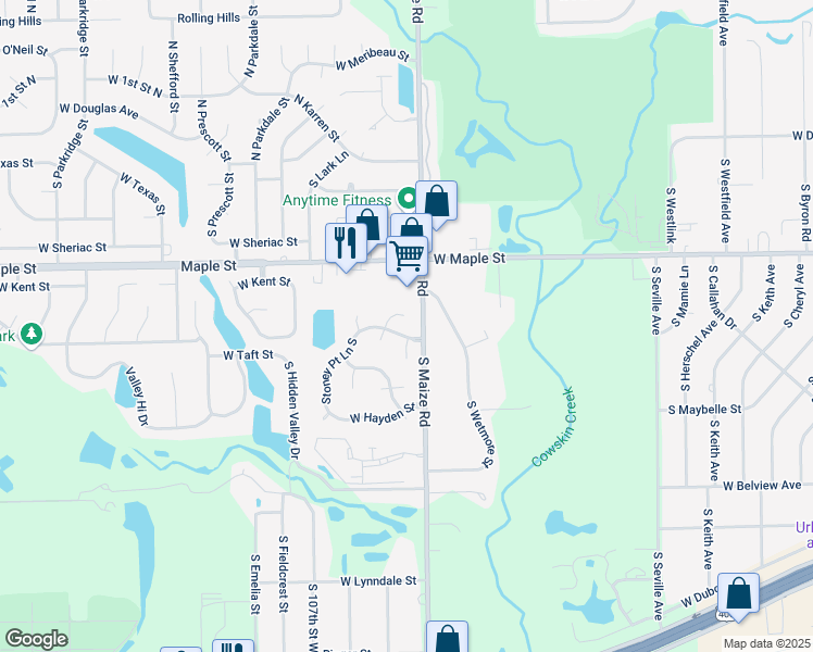 map of restaurants, bars, coffee shops, grocery stores, and more near 412 South Maize Road in Wichita