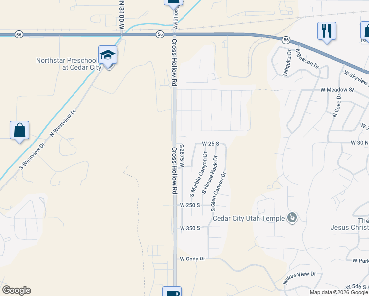 map of restaurants, bars, coffee shops, grocery stores, and more near 40 South 2875 West in Cedar City