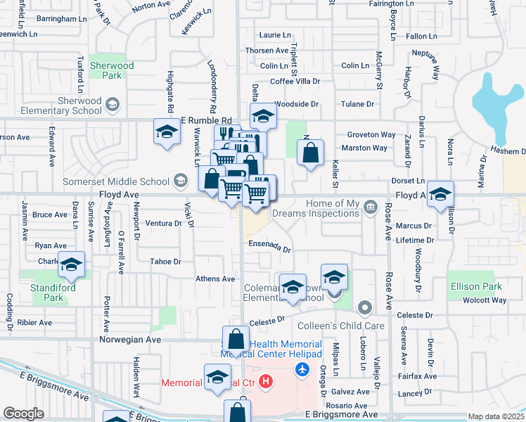 map of restaurants, bars, coffee shops, grocery stores, and more near 2400 Coffee Road in Modesto