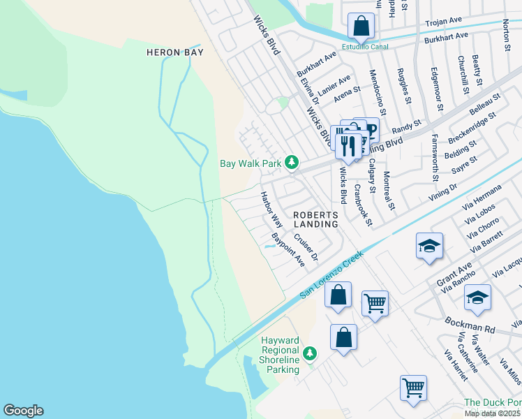 map of restaurants, bars, coffee shops, grocery stores, and more near 2337 Diamond Bar Court in San Leandro