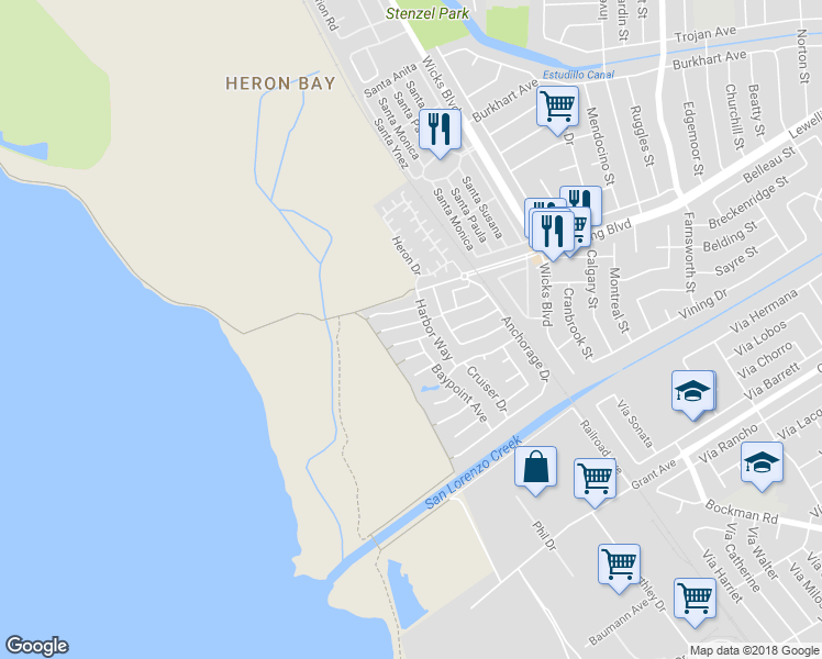 map of restaurants, bars, coffee shops, grocery stores, and more near 2318 Overlook Court in San Leandro