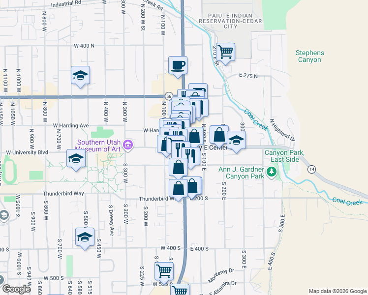 map of restaurants, bars, coffee shops, grocery stores, and more near in Cedar City