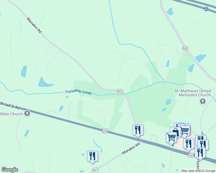 map of restaurants, bars, coffee shops, grocery stores, and more near 2051 Manakin Road in Manakin-Sabot