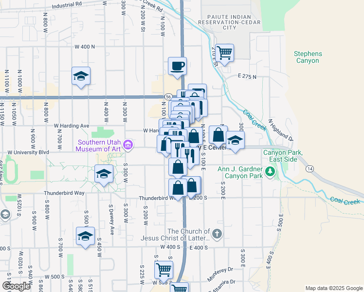 map of restaurants, bars, coffee shops, grocery stores, and more near in Cedar City