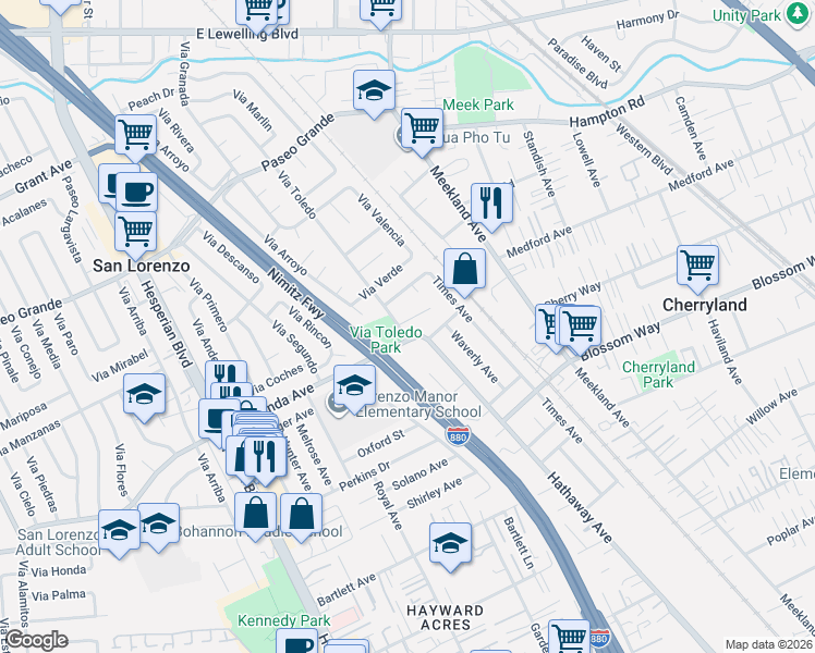map of restaurants, bars, coffee shops, grocery stores, and more near in San Lorenzo