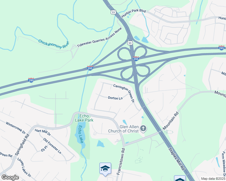 map of restaurants, bars, coffee shops, grocery stores, and more near 9105 Redmond Court in Glen Allen