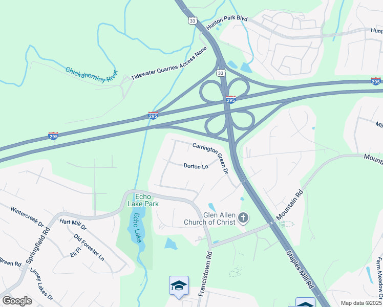 map of restaurants, bars, coffee shops, grocery stores, and more near 9105 Redmond Court in Glen Allen