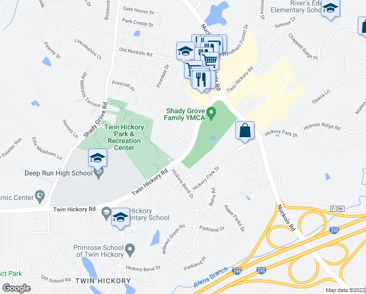 map of restaurants, bars, coffee shops, grocery stores, and more near 5101 Twin Hickory Road in Glen Allen