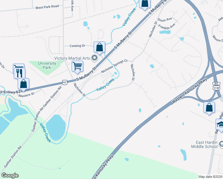 map of restaurants, bars, coffee shops, grocery stores, and more near 828 Waterworks Drive in Elizabethtown