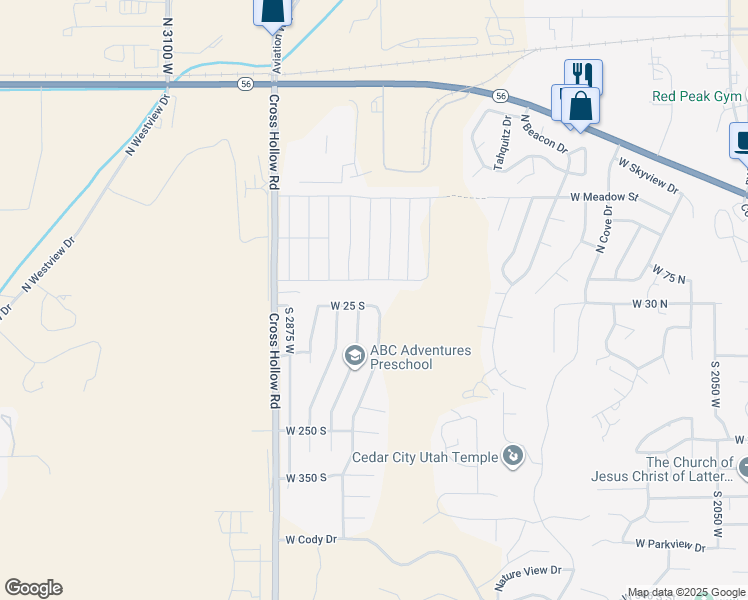 map of restaurants, bars, coffee shops, grocery stores, and more near 2724 West 25 South in Cedar City