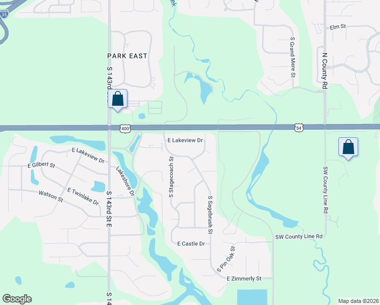 map of restaurants, bars, coffee shops, grocery stores, and more near 14937-14999 E Lakeview Dr in Wichita