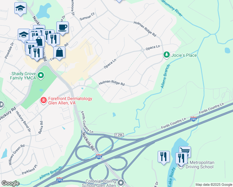 map of restaurants, bars, coffee shops, grocery stores, and more near 10600 Benmable Drive in Henrico County
