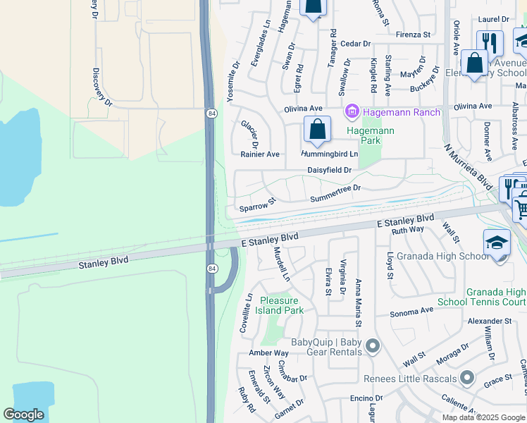map of restaurants, bars, coffee shops, grocery stores, and more near 191 Summertree Drive in Livermore