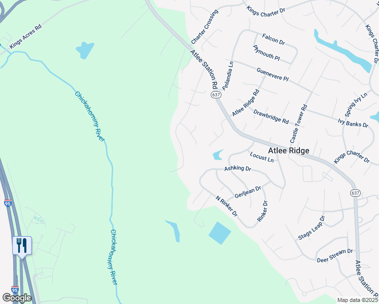map of restaurants, bars, coffee shops, grocery stores, and more near 10204 Slidingrock Drive in Mechanicsville