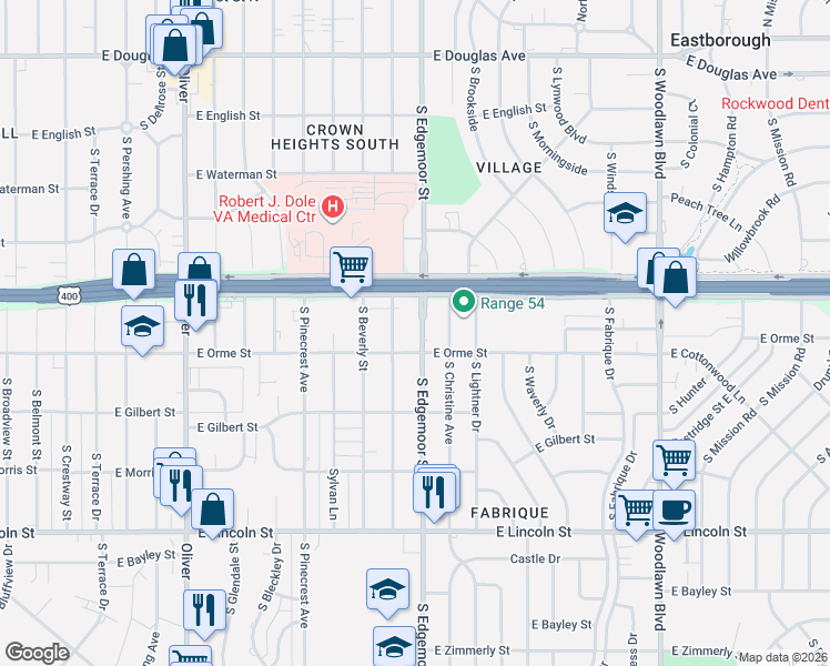 map of restaurants, bars, coffee shops, grocery stores, and more near in Wichita