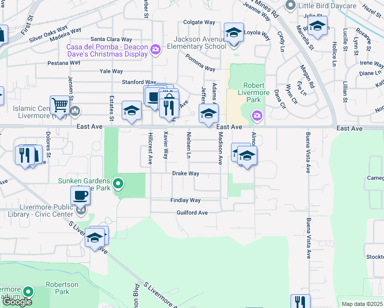map of restaurants, bars, coffee shops, grocery stores, and more near 1114 Nielsen Lane in Livermore