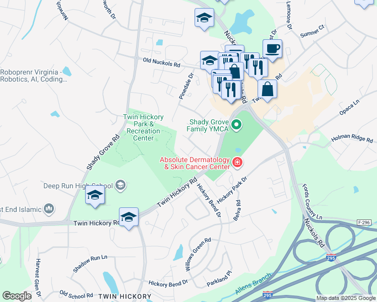 map of restaurants, bars, coffee shops, grocery stores, and more near 5131 Dorin Hill Court in Glen Allen