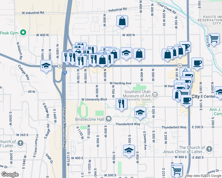 map of restaurants, bars, coffee shops, grocery stores, and more near 85 North 700 West in Cedar City