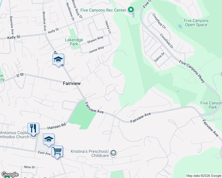 map of restaurants, bars, coffee shops, grocery stores, and more near 24438 Karina Street in Hayward