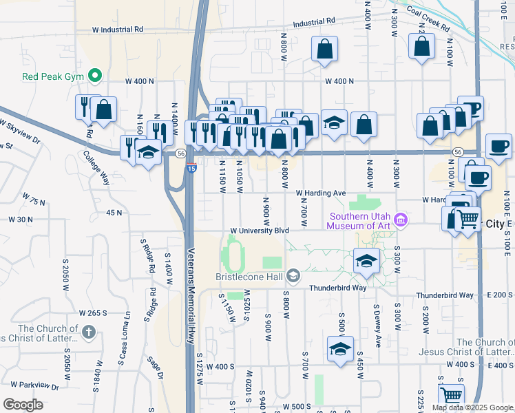 map of restaurants, bars, coffee shops, grocery stores, and more near 61 North 900 West in Cedar City