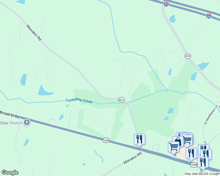 map of restaurants, bars, coffee shops, grocery stores, and more near 2061 Manakin Road in Manakin-Sabot