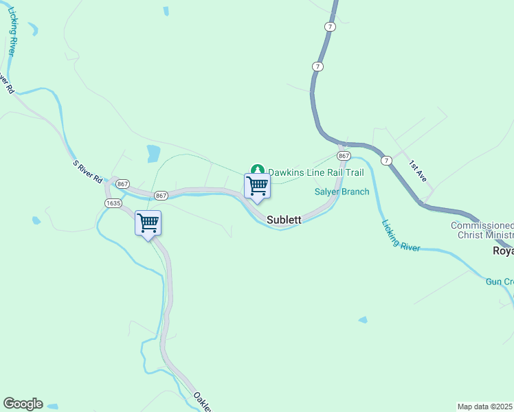 map of restaurants, bars, coffee shops, grocery stores, and more near State Highway 867 in Salyersville