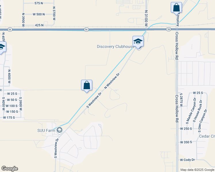 map of restaurants, bars, coffee shops, grocery stores, and more near 22 North Westview Drive in Cedar City