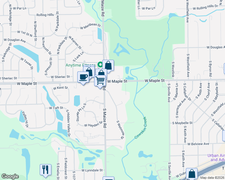 map of restaurants, bars, coffee shops, grocery stores, and more near 342 South Wetmore Street in Wichita