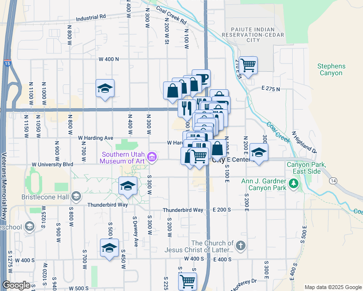 map of restaurants, bars, coffee shops, grocery stores, and more near 61 North 100 East in Cedar City