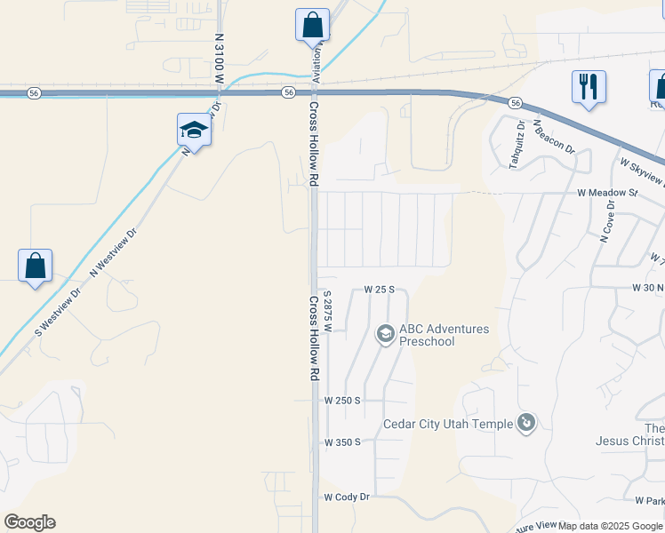map of restaurants, bars, coffee shops, grocery stores, and more near 2861 West 25 North in Cedar City